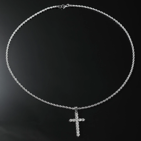 Cross Pendant Necklace Zinc Alloy Stainless Steel Rope Chain Rhinestone Hip Hop Streetwear Jewelry For Men