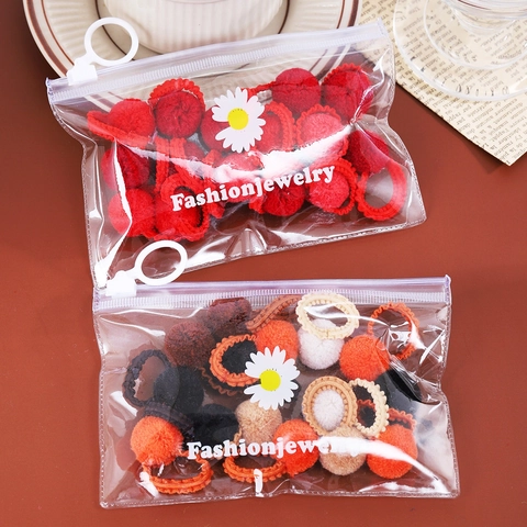 Plush Ball Hair Ties Soft Polyester Elastic Ponytail Holders Cute Cartoon Floral Design For Toddler Girls Daily Use