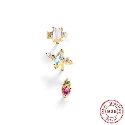 925 Sterling Silver Geometric Stud Earrings With Zirconia For Women Gold Electroplated Minimalist Cold Style Earrings Jewelry