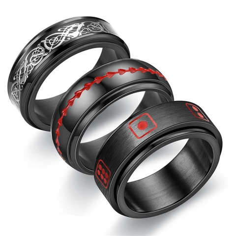 Men Titanium Steel Spinner Ring Stress Relief Dragon Pattern Dice Celtic Knot Punk Rotating Band Ring Fashion Jewelry Gift