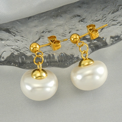 Hängeohrringe Gold Vergoldet Edelstahl Künstliche Barockperle Elegant Französischer Stil Mode Schmuck Für Damen