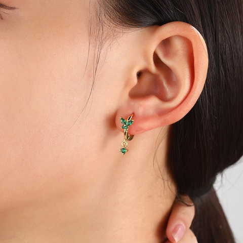 Boucles Oreilles Créoles Papillon Plaquées Or Laiton Zircon Coloré Design Animal Élégant Bijoux Pour Femmes
