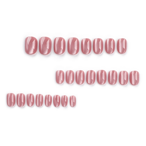 Cat Eye Künstliche Nägel Rosa Glossy Kurz Oval Elegant Maniküre Für Damen