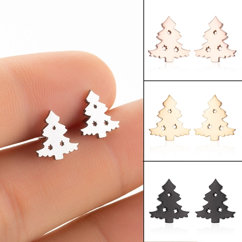 Pendientes De Árbol De Navidad Acero Inoxidable Diseño Calado Estrella Joyería De Fiesta Retro Minimalista Para Mujeres