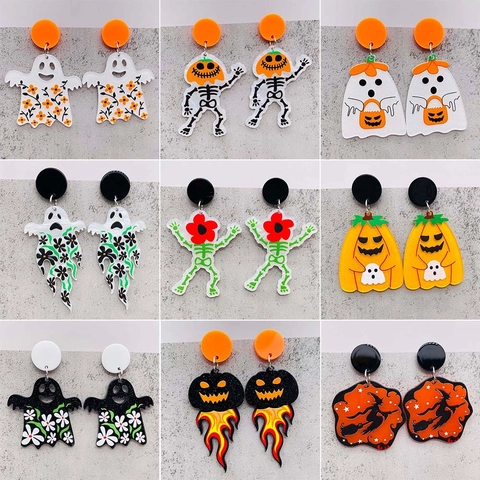 Halloween Acryl Hänger Ohrringe Kürbis Geist Skelett Hexe Gothic Party Schmuck Für Damen