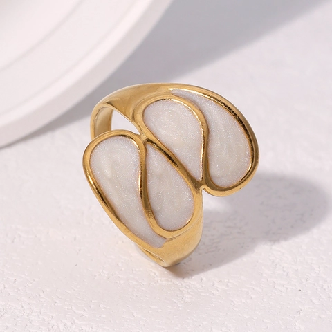 Verstelbare Open Ring Roestvrij Staal 18K Verguld Email Onregelmatig Geometrisch Golfontwerp Mode Sieraden Dames