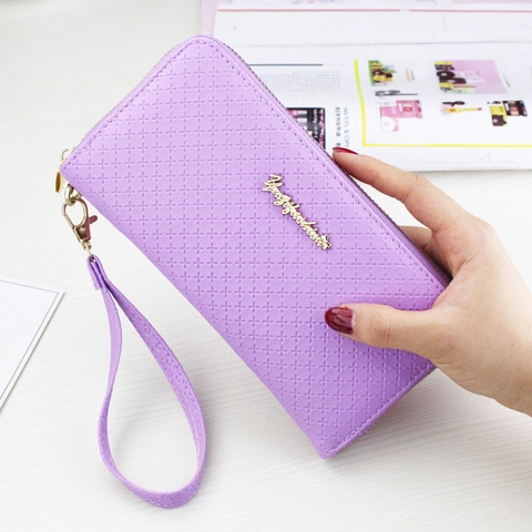 Damen Lange Geldbörse PU Leder Saffiano Struktur Reißverschluss Große Kapazität Handy Clutch Mit Handschlaufe Multifunktional