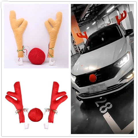 Decorazione Auto Corna Di Renna E Naso Rosso Peluche Con Campanelli E Nastri Per Ornamento Natalizio