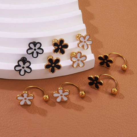 Flower Stud Earrings 304 Stainless Steel Enamel Daisy Screw Back Sweet Style Jewelry For Women