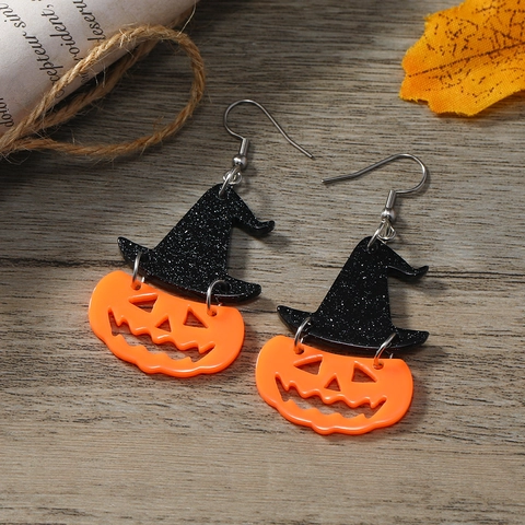 Halloween Kürbis Hexe Hut Ohrhänger Acryl Glitzer Festlicher Party Trendiger Schmuck Für Frauen Mädchen Neuheit