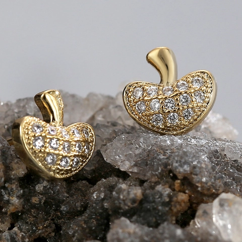 Minimalisti Orecchini a Bottone a Fungo in Ottone Placcato Oro 18K Perno in Argento Sterling 925 Zirconia Gioielli per Donna