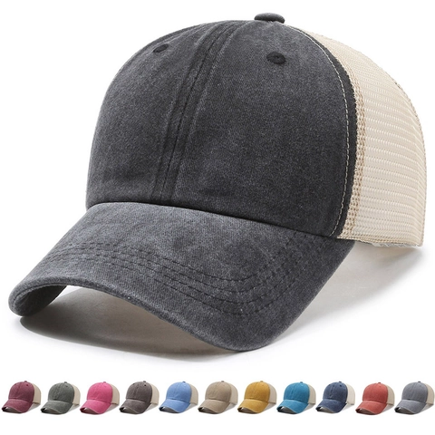 Berretto Trucker Vintage In Cotone E Rete Traspirante Baseball Distressed Retrò Parasole Regolabile Unisex
