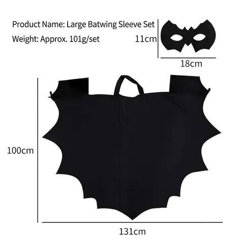 Black Bat Wing Cloak And Mask Polyester Costume For Kids Halloween Party Cosplay Performance Superhero Style