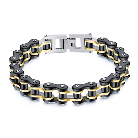 Biker Ketting Armband Roestvrij Staal Motorfiets Mechanische Stijl Tweekleurige Rock Punk Heavy Duty Handketting Voor Mannen Sieraden