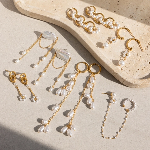 Roestvrij Staal Vergulde Kunstparel Kwastje Druppel Oorbellen Voor Vrouwen Elegante Strass Hanger Oorbellen Mode Sieraden