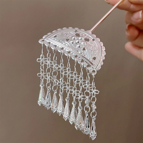 Bastoncino Per Capelli Etnico Vintage Lega Fiore Cavo Nappa Stile Cinese Forcina Per Capelli Accessorio Donne Elegante