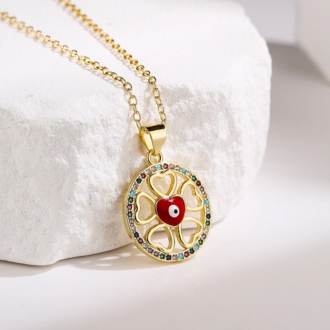 Μενταγιόν Κολιέ Evil Eye Από Χαλκό Με Επιχρύσωση 18K Ζιργκόν Σμάλτο Στρογγυλό Μποέμ Κοσμήματα Για Γυναίκες