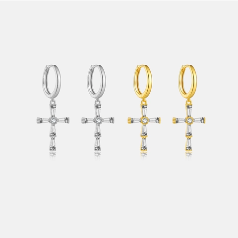 925 Sterling Zilveren Kruis Drop Oorbellen Modieuze Strass Ingelegde Geometrische Hanger Oorbellen Voor Vrouwen Sieraden Cadeau