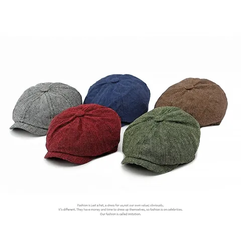 Retro Newsboy Cap Herringbone Octagonal Beret Hat British Vintage Style Adjustable Elastic Casual Headwear For Men Women