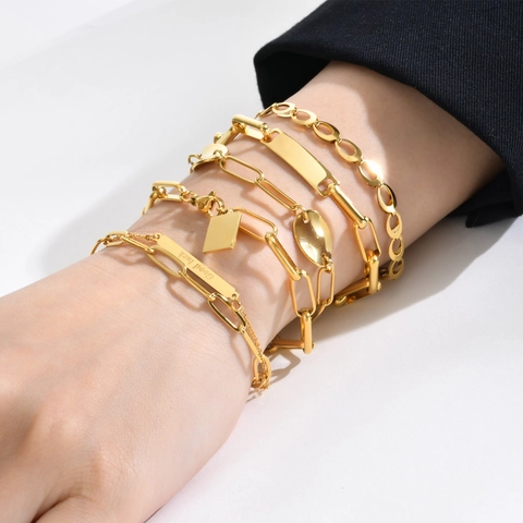 Minimalistisches Edelstahl Armband Vergoldet Verstellbare Büroklammer Kette Mode Bar Platte Schmuck Für Frauen
