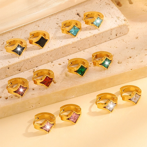 Geometrische Rhombus Creolen Für Frauen Edelstahl Vergoldet Mit Bunten Zirkonia Mode Schmuck