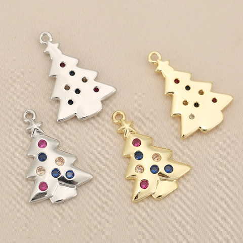 Weihnachtsbaum Anhänger Kupfer Zirkon Strass DIY Schmuckherstellung Zubehör Für Halsketten Armband Gold Silber Ton