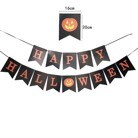 Happy Halloween Banner Schwarz Und Orange Papier Schwalbenschwanz Flagge Girlande Mit Kuerbis Muster Fuer Party Deko