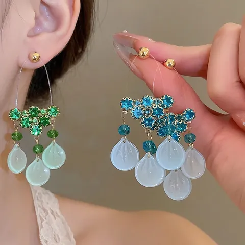 Orecchini Pendenti Con Petali Di Fiori E Perno In Argento Sterling 925 Zircone Cristallo Nappa Gioielli Boho Da Donna