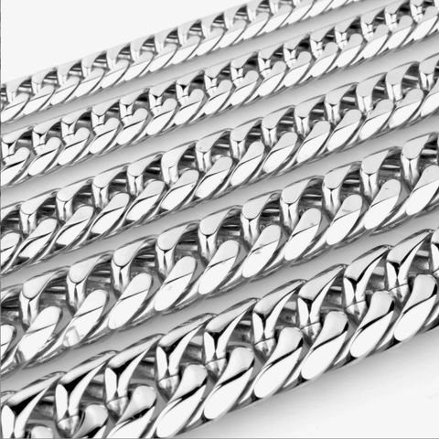 Cuban Link Chain Necklace Bracelet Stainless Steel Punk Heavy Duty Flat Polished Jewelry For Men Women