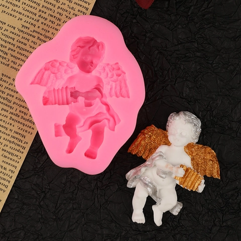 Angel Cherub Playing Accordion Silicone Mold For Fondant Cake Chocolate Handmade Soap Aromatherapy Plaster DIY Crafting