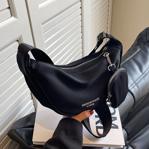 Bolso Bandolera De Nylon Media Luna Para Mujer Bolso Hobo De Gran Capacidad Con Mini Pochette Desmontable Correa Ajustable
