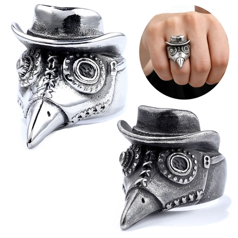 Anello Maschera Medico Della Peste In Acciaio Inossidabile Gioielli Punk Goth Steampunk Retro Per Uomini E Donne