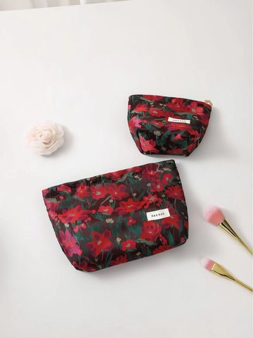 Vintage Blumen Jacquard Kosmetiktasche Goldfaden Leinwand Make-Up Aufbewahrungsbeutel Reissverschluss Reise Organizer Damen