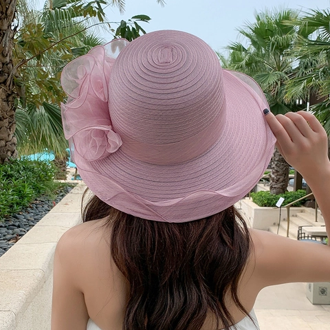 Cappello Sole Donna Organza Ala Larga Floreale Traspirante Protezione UV Spiaggia Vacanze Elegante Rete Pescatore