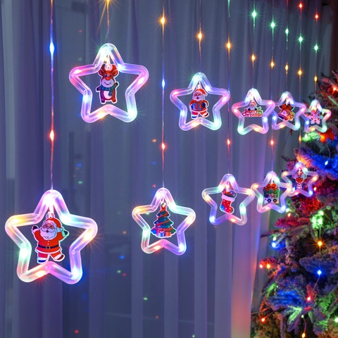 LED Christmas Star Icicle Curtain Lights Remote Control Plastic For Window Holiday Indoor Home Atmosphere Decoration