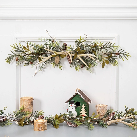 Ghirlanda Natalizia Con Aghi Di Pino Artificiali Pigne Corna Di Cervo Bacche Bianche Per Decorazione Natalizia Nordica
