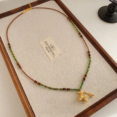 Vintage Perlenhalskette Mit Tigerauge Und Legierung Pferd Anhänger Retro Ethno Stil Schmuck Für Damen