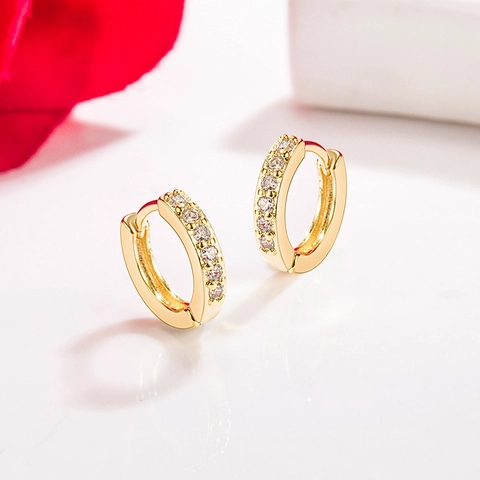Elegant Copper Zirconia Huggie Hoop Earrings For Women 14K Gold Plated Single Row Pave Geometric Fashion Jewelry Gift