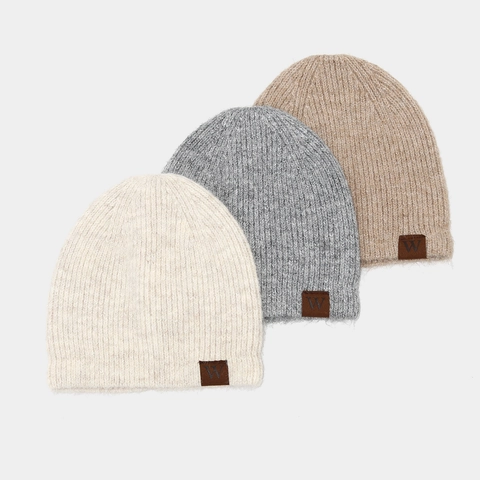 Bonnet Beanie Mixte En Mélange De Laine Chaud Tricoté À Côtes Hiver Avec Écusson En Cuir Lettre W Rétro Streetwear