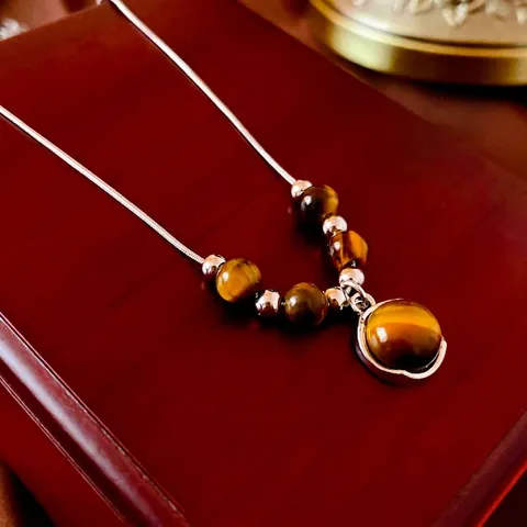 Collana Con Pendente Pietra Occhio Di Tigre Vintage Elegante Stile Maillard Catena Di Rame Gioielli Regalo Donna