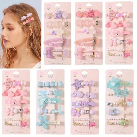 Cute Cartoon Hair Clips Resin Acrylic Flower Bear Heart Sweet Versatile Hair Accessories Women Girls Handmade Stylish