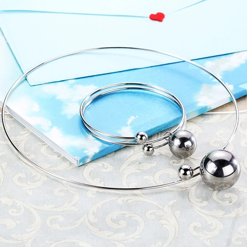 Gioielli Minimalisti In Acciaio Inossidabile Per Donna Placcati Oro Collana Girocollo Sfera Rotonda E Bracciale