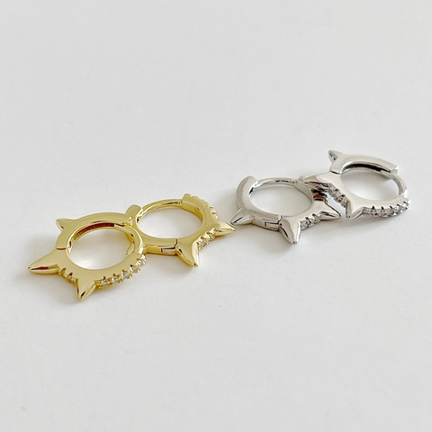 925 Sterling Silber Spike Creolen Mit Zirkonia Pflaster Niet Minimalistischen Punk Stil Für Frauen Luxus Schmuck