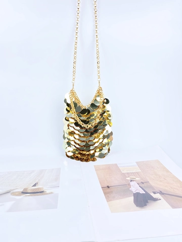 Sequin Crossbody Bag Shiny Metallic Round Discs Metal Chain Mini Handbag Evening Party Fashion For Women