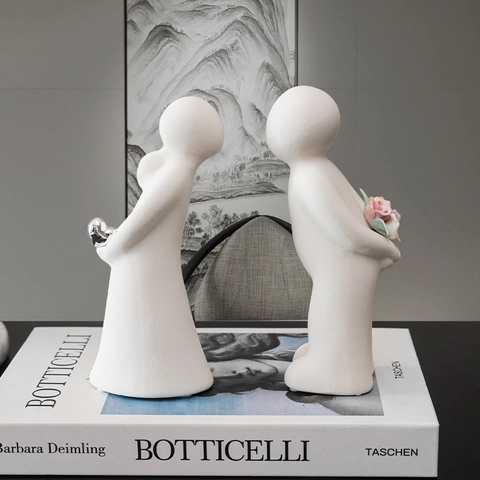 Abstracte Keramische Paarfiguren Ornamenten Matte Minimalistische Standbeelden Woondecoratie Bruiloft Cadeau Desktop Sculptuur