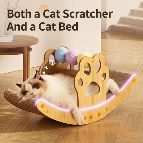 Cat Scratcher Bed Rocking Boat Shape Wood Corrugated Paper Sisal Toy For Grinding Claws Playing Resting Furniture