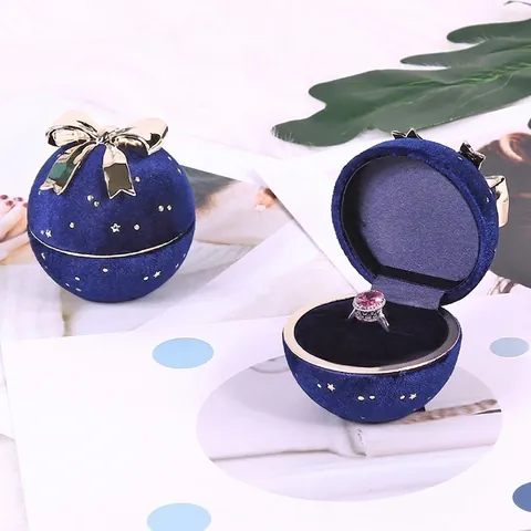 Scatola Di Gioielli A Forma Di Palla Velluto Con Fiocco In Metallo Motivo Stellato Per Anello Pendente Collana Regalo Matrimonio Natale