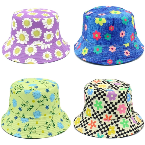 Cappello da Pescatore in Cotone con Stampa Floreale Colorata da Donna Cappello da Sole a Scacchiera per Vacanze all'Aperto
