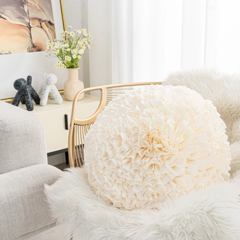 Flower Ruffle Cushion Cover 3D Rose Shape Pleated Velvet Decorative Pillowcase For Sofa Living Room Elegant Ins Style