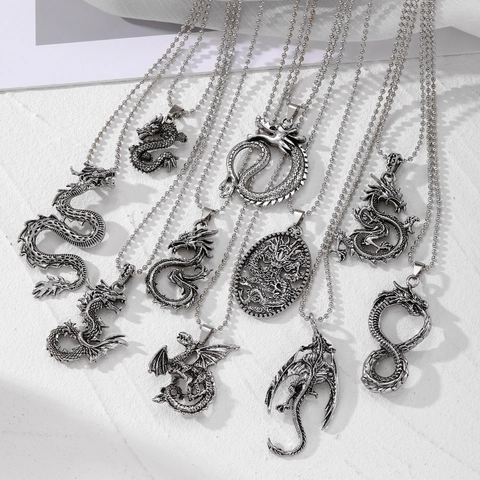 Vintage Draak Hanger Ketting Legering Antiek Zilver Punk Hip Hop Streetwear Trui Ketting Unisex